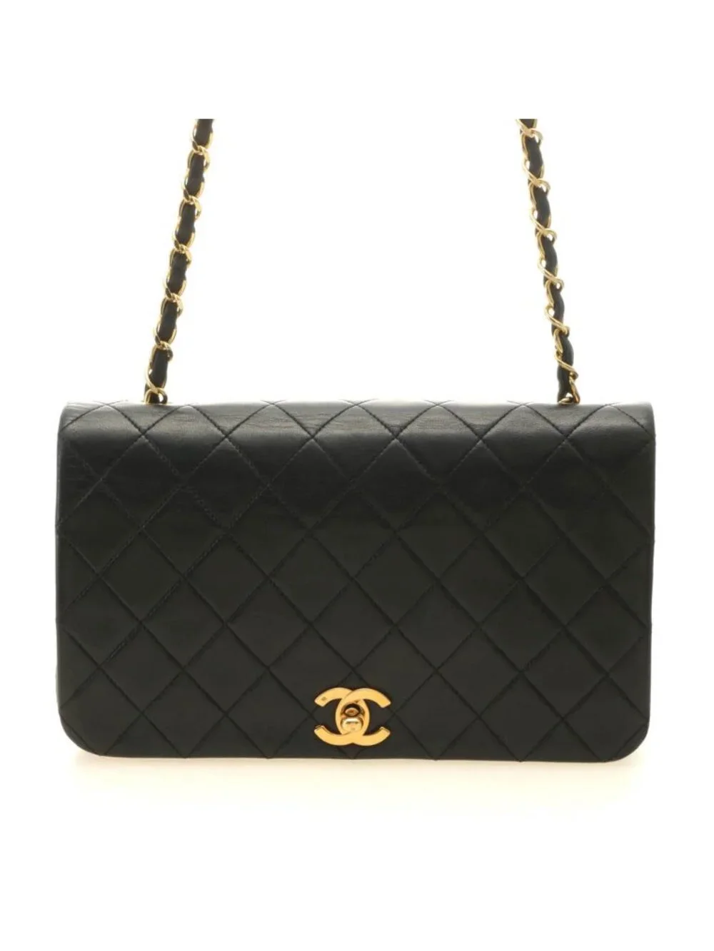 Chanel Quilted 23 Turnlock Full Flap Chain Shoulder Bag Black Gold Lambskin